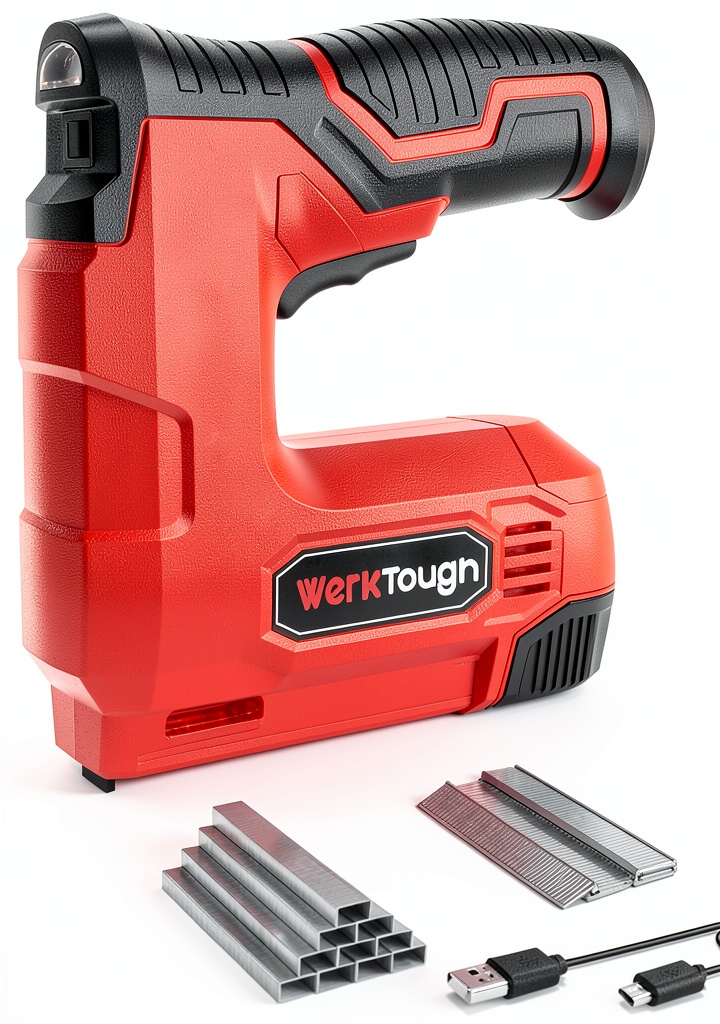 User applying staples to a wooden frame with the cordless staple gun