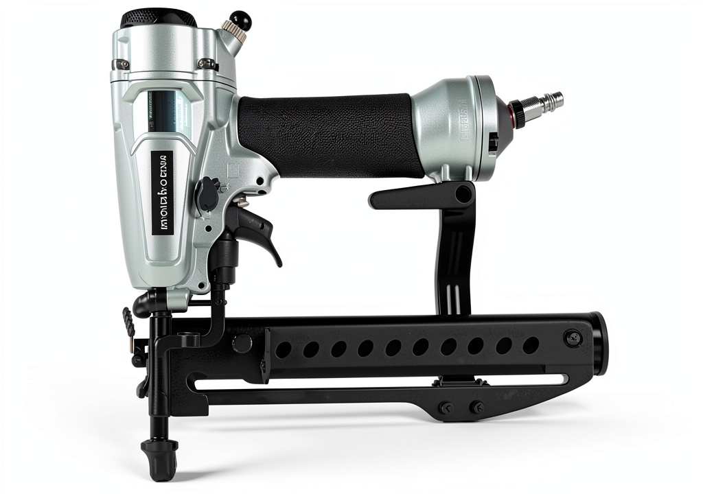Installing Koki Pro Finish Stapler 18ga Narrow Crown on a wooden workbench