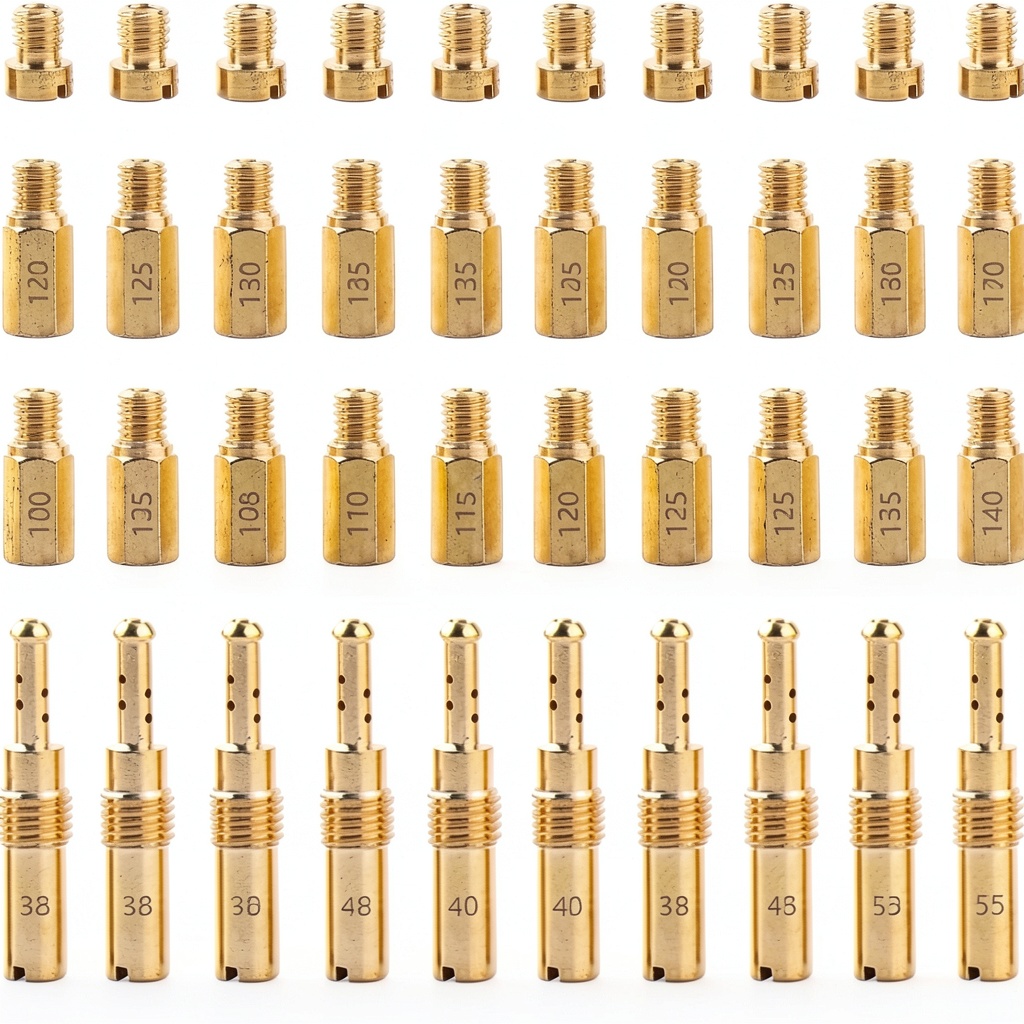 Installing YUKIIA brass carburetor jet kit 40‑piece set on a wooden workbench